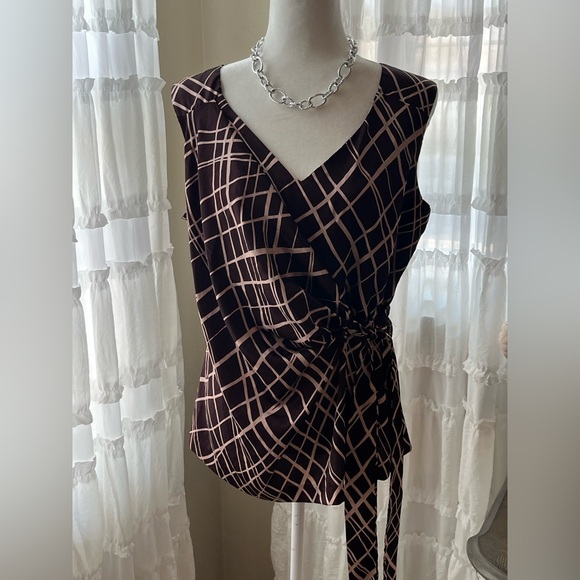 New York & Company Tops - New York & Company maroon and cream Wrap Blouse